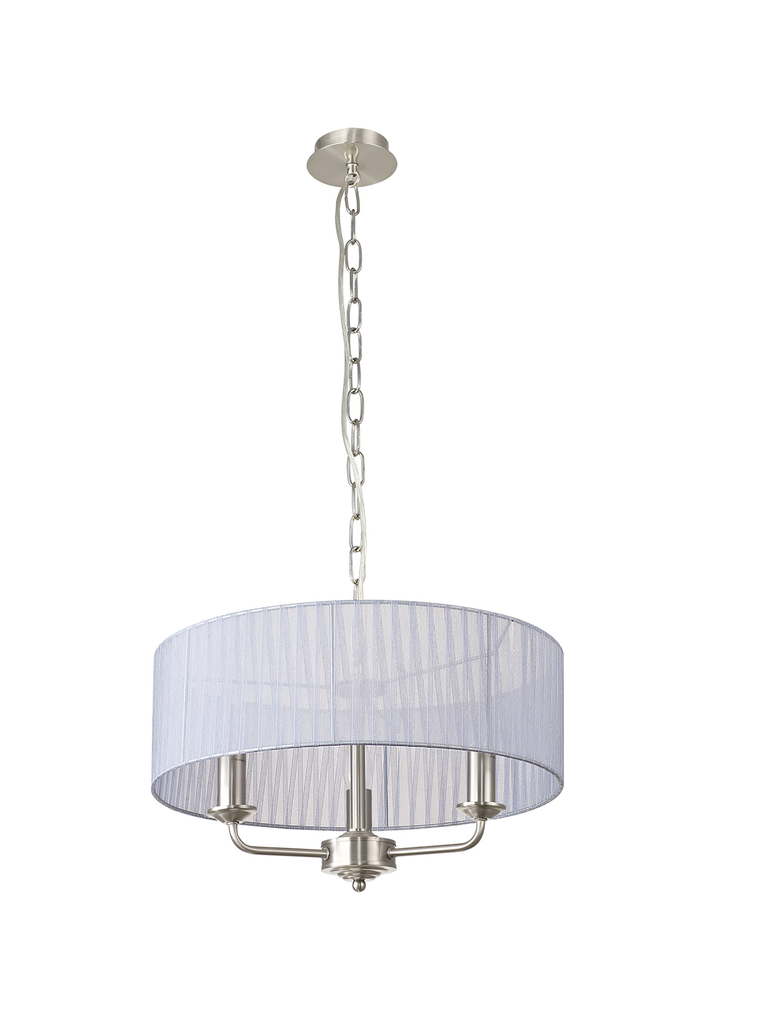 Banyan 3 Light Multi Arm Pendant With 45cm x 15cm Organza Shade Satin Nickel/Grey DK0879  Deco Banyan